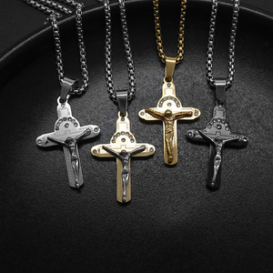 Collier Pendentif Croix Religieuse Personnalisée <span class=keywords><strong>Punk</strong></span> <span class=keywords><strong>Rock</strong></span> Jésus en Acier Inoxydable PVD Étanche, Bijou Tendance pour Hommes, Vente en Gros - Product Image 1