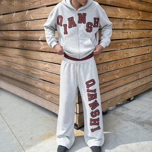 Heavyweight Men Baggy Tracksuit Manufacturer Custom Oversized Sweatsuit Cotton French Terry Zip up Hoodie and Sweatpants <b>Set</b> - Product Image 2