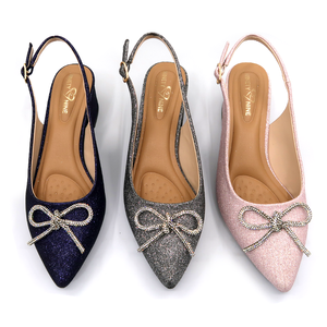 HAUTE QUALITÉ dames chaussures paillettes nœud papillon bout pointu bloc talon Slingback robe femmes pompes - Product Image 6