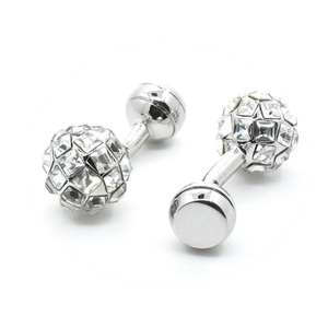 Boutons de manchette carrés de luxe en cristal Bling plein argent blanc <span class=keywords><strong>pierre</strong></span> naturelle avec boule stéréoscopique ensemble exclusif de bijoux - Product Image 4