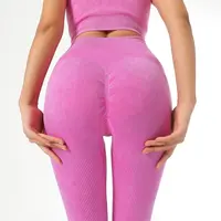 Terlaris Logo Kustom Bergaris Pantat Pantat Seksi Mulus Wanita Kebugaran Mengangkat Kerut Merah Muda Celana Yoga Legging untuk Lari Olahraga