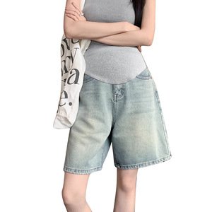 Nouveau <span class=keywords><strong>short</strong></span> <span class=keywords><strong>en</strong></span> <span class=keywords><strong>jean</strong></span> respirant pour femmes enceintes taille élastique décontracté soutien du ventre Version coréenne lâche maternité été Shorts - Product Image 1