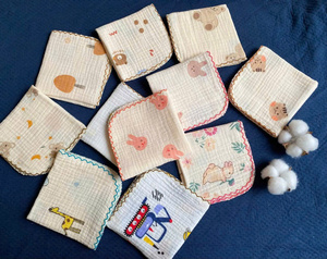 Custom <b>Baby</b> Textile Manufacturing <b>Muslin</b> Cotton Burp Cloth Square 20x20cm Ultra Soft Absorbent for Newborn - Product Image 1