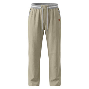<span class=keywords><strong>Pantaloni</strong></span> Casual da <span class=keywords><strong>Uomo</strong></span> in <span class=keywords><strong>Lino</strong></span> a Gamba Dritta, Vita Media Elastica con Coulisse, Dettagli a Righe, Traspiranti - Product Image 4
