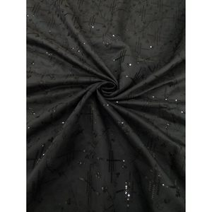 Triloki Black Sequin <b>Fabric</b> 44 Inch Metallic Abstract Pattern For Sari Apparel Poly Raw Silk <b>Medium</b> Weight - Product Image 2
