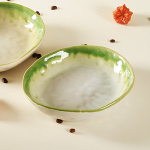 Handmade <b>Ceramic</b> Irregular Serving <b>Plate</b> Green Gradient Retro Design For Party Home Use - Product Image 1