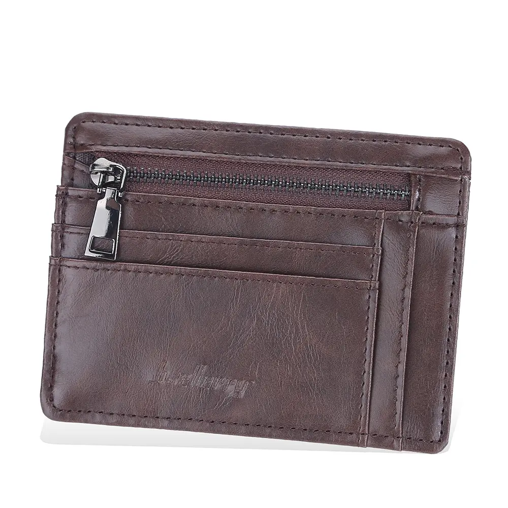 Baellerry Man Wallet Business Small Slim Zipper Pu Leather ID Card Holder