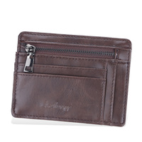 Baellerry dompet bisnis pria kulit Pu, tempat kartu ID ritsleting kecil ramping