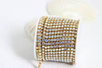 Chaîne de Strass en Cristal AB en Verre, Forme Plate, SS16, 10 Verges/Rouleau, Chaînes à Coupelles Serrées pour la Décoration de Chaussures, Sacs et Vêtements