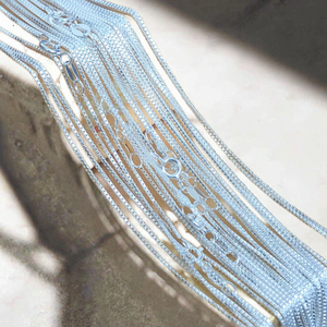 Vintage 0.85mm Sterling <b>Silver</b> Box Finished Link Chain Trendy Fine Jewelry Women's <b>Chokers</b> Necklace - Product Image 3