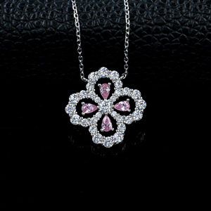 Collier pendentif trèfle à quatre feuilles en argent sterling S925 avec zircone cubique rose pour femmes-V - Product Image 1