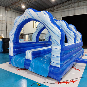 Emocionante tobogán acuático de doble tobogán <span class=keywords><strong>tropical</strong></span> azul inflable para exteriores de verano: el entretenimiento familiar de alquiler de parque acuático perfecto - Product Image 5