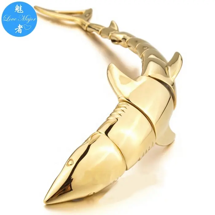 Bracciale rigido con bracciale a forma di squalo in acciaio inossidabile pesante da motociclista in oro 18 carati