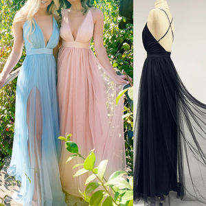Blue and Peach Bridesmaid Dresses - Elegant Party Wear