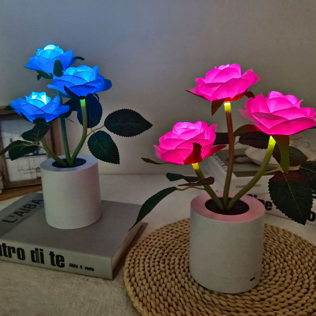 Rose  LED Artificial Flower Lamp Landscape Decorative Light Atmosphere Small Night Lamp
