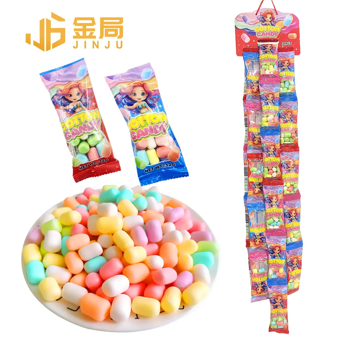 Giorno dei bambini croccanti marshmallow mix sapore zucchero ricoperto zucchero filato colorato frutta dolce mini marshmallow