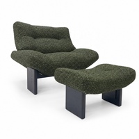 Fauteuil lounge moderne en tissu rembourré avec ottoman, ensemble fauteuil d'appoint vert foncé avec pieds en bois de frêne, mobilier pour maison et appartement