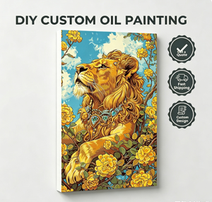 Songwoo - Lienzo para <span class=keywords><strong>Pintar</strong></span> <span class=keywords><strong>al</strong></span> Óleo, Diseño de León Majestuoso y Elegante con Camelia Amarilla, Pintura por Números, Estilo Floral y Animal - Product Image 1