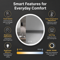 Miroir de salle de bain moderne encadré avec éclairage LED, interrupteur tactile, lumière LED intelligente, cadre en aluminium, indice de protection IP44, pour usage hôtelier