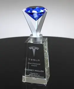 Trophée de Cristal de Diamant Plaque Trophée K9 Sublimation Cristal Bleu Gravé au Laser Cadre Photo 3D Trophée de Cristal