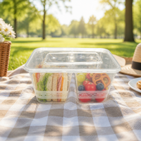 Boîte de préparation de repas à 2 compartiments de 1000 ml, récipient de stockage alimentaire jetable avec couvercle hermétique facile à ouvrir