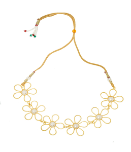 Parure Collier Ras-du-Cou Plaqué Or avec Perles Florales et Boucles d'Oreilles pour Femme, Bijoux Ethniques Traditionnels, Ensemble Ras-du-Cou Tendance pour Soirée - Product Image 1