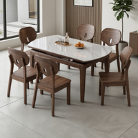 Table à manger circulaire en pierre de style moderne du milieu du siècle avec plateau en dalle de pierre, design contemporain minimaliste, extensible, sensation haut de gamme pour les petites maisons