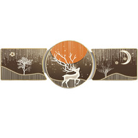 Triptyque mural moderne de luxe léger, encadré en bois massif et porcelaine cristalline, motif ciel étoilé et élan, pour fond de canapé