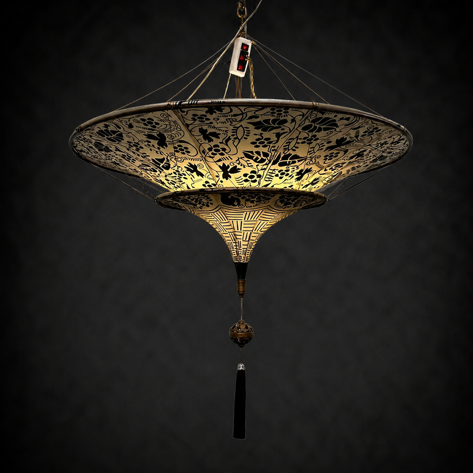 Luxury Fabric Chandelier Oriental Pattern Pendant Light for Living Room ...