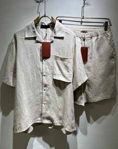 Conjunto de Camisa de Manga Corta de Algodón para Hombre y Pantalones Cortos Loro, Color Sólido, Casual, Transpirable, para Verano, Cuello Camisero, Tejido de Piana - Product Image 2