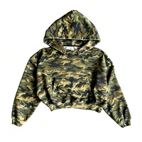 Hoodie Streetwear Cropped Boxy Fit en Tissu Lourd avec Impression DTG Kornit Camouflage Effet Vieilli, Marque Privée OEM