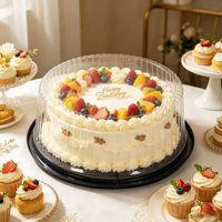 Boîte à gâteau jetable thermoformée en gros, 8/10/12/14 pouces, en plastique PET de qualité alimentaire, dorée de luxe, avec couvercle haut pour gâteau éponge