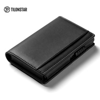 TILONSTAR Pop Up RFID Blocage Minimaliste Métal Porte-Cartes Aluminium Cuir Porte-Cartes de Crédit Portefeuille