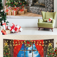 Latar Belakang Natal Halloween Paskah yang Indah, Pohon Natal, Hadiah Santa, Jendela, Perapian, Potret Keluarga, Latar Belakang Fotografi