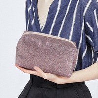 Mode brillant pu cuir fermeture éclair maquillage rouge à lèvres poche femmes bling beauté vanité sac rectangle voyage paillettes sacs à cosmétiques cas