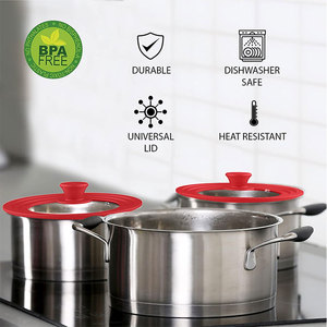 Couvercle de casserole multifonctionnel en verre trempé Pgy avec rebord en silicone, poignée anti-chaleur, compatible lave-vaisselle, pour poêle à frire - Product Image 3