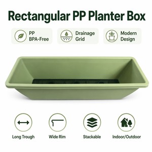 Jardinière rectangulaire en plastique vert avec plateau de drainage, bac à fenêtre pour légumes, fleurs, herbes, balcon, jardin, rebord de fenêtre - Product Image 2