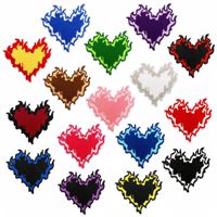 Patchs thermocollants brodés Cœur enflammé en gros, Appliques Cœur ardent colorées pour vêtements, vestes, sacs, décoration DIY style punk