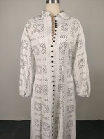 Robe longue décontractée pour femme, imprimée, boutonnée, grande taille, avec détails de liens tendance, S-2XL