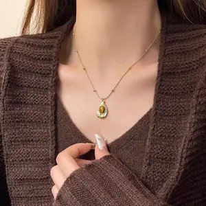 Винтажное асимметричное ожерелье из камня тигровый глаз маленькая Роскошная цепочка для свитера Горячая Распродажа длинное ожерелье для женщин