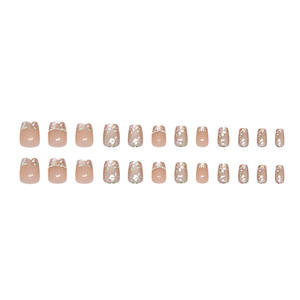 Prensa hecha a mano en las uñas Linda dulce Rosa cereza corta forma trapezoidal corazón <span class=keywords><strong>perla</strong></span> Bowknot chica <span class=keywords><strong>joven</strong></span> estudiante uñas postizas - Product Image 5