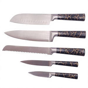 Juego de Cubiertos Estilo Mármol Más Vendido, 5 Piezas, Acero Inoxidable 3Cr13, <span class=keywords><strong>Cuchillos</strong></span> <span class=keywords><strong>Profesionales</strong></span> Esenciales con Elegante Revestimiento de Mármol Negro - Product Image 2