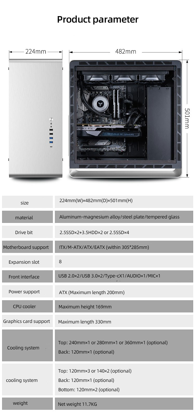 Uslion — boîtier pour cartes mères jlonsbo UMX6 EATX/ATX, boîtier pour ordinateur et disque dur avec panneau avant