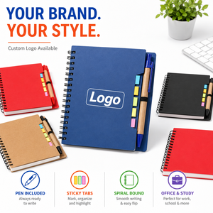 Carnet en carton personnalisé avec logo pour bureau et salle de classe, avec stylo inclus, bloc-notes adhésifs multicolores promotionnels, carnet à spirale avec stylo - Product Image 1
