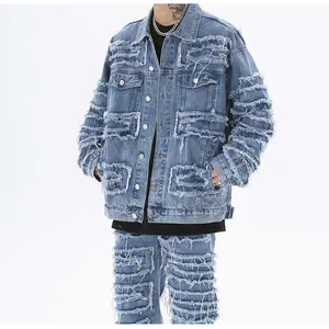 Nouveau design grande taille à manches longues pour homme veste en jean moto hip hop veste en jean pour hommes