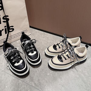 Zapatos de Mujer Estilo Xiaoxiangfeng, Primavera 2026, de Piel Vacuna con Suela Gruesa, con Cordones, Tipo Panda Dad Shoes, Transpirables, Duraderos y que Aumentan la Estatura - Product Image 2