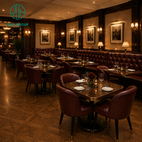 Ron Group Luxury Hotel Restaurant L-Shaped Tufted Booth Seating Square Wood Table Ergonomic Chair Furniture Booth
