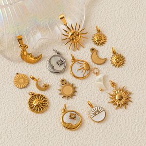 Colección Sol y Luna, Colgantes de Acero Inoxidable Chapados en Oro PVD de 18K para Niños, para Hacer Joyería DIY |   Amuletos de Estrella Radiante - Product Image 3