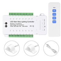 Barres lumineuses LED intelligentes à détection humaine, 16 marches, avec télécommande, capteur de mouvement, éclairage d'escalier, DC12V 24V, 9 modes réglables, applique murale