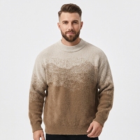 Herren Braun-Beige Farbverlauf Kunstpelz Halbrollkragen Vielseitiger Pullover Locker Lässig Herbst Winter Warm Retro Strickoberteil